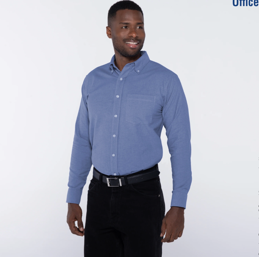 Men’s Long Sleeve Oxford Shirt · 75% Cotton 25% Polyester · Cobalt