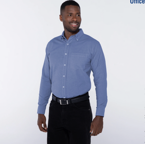 Men’s Long Sleeve Oxford Shirt · 75% Cotton 25% Polyester · Cobalt